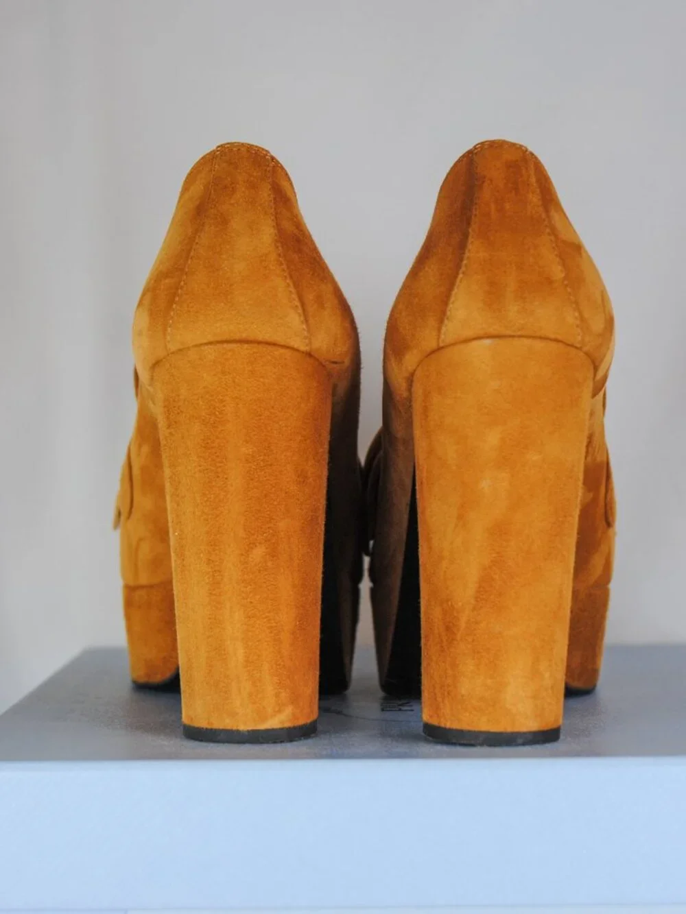 Prada Caramel Suede Fringe Platform Loafers Size 37.5